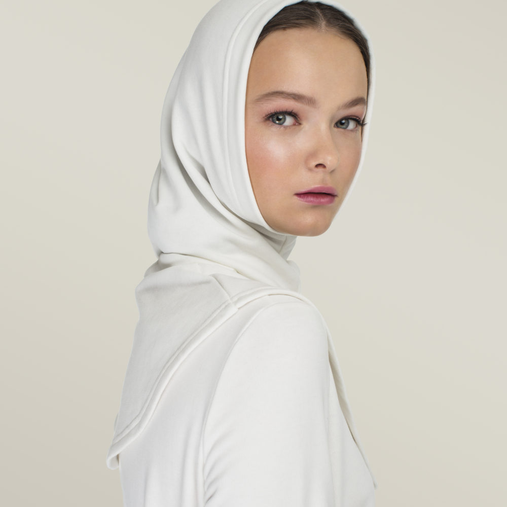 White jersey balaclava hooded scarf by FINCH worldwide shipping